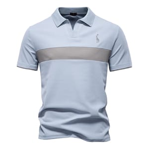 Stylish Men's Striped V-Neck Polo Shirt for Casual Summer Wear Stylish Men's Striped V-Neck Polo Shirt for Casual Summer Wear
