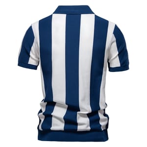 Men's Summer Casual Striped Polo Shirt with Breathable Knit