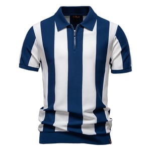 Men's Summer Casual Striped Polo Shirt with Breathable Knit Men's Summer Casual Striped Polo Shirt with Breathable Knit