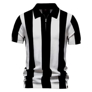 Men's Casual Summer Polo Shirt Striped Breathable Knit Design