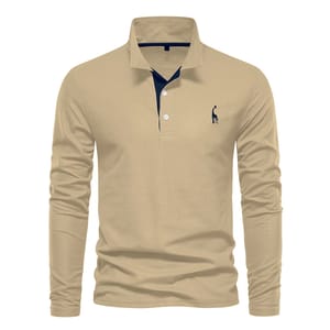 Elegant Men’s Polo Shirt with Deer Embroidery Long Sleeves