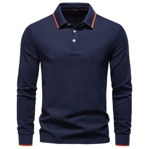 Men's Long Sleeve Henley Polo Shirt with Casual Modern Style