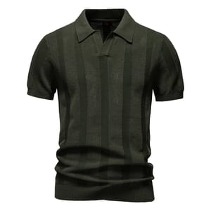 Men’s Casual Mesh Polo Shirt with Striped and Solid Design