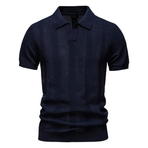 Men’s Casual Mesh Polo Shirt with Striped and Solid Design