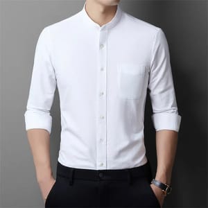 Men’s Long-Sleeve Stand Collar Cotton Shirt for Daily Wear