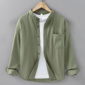 Men’s Breathable Cotton Stand Collar Shirt for Office Wear