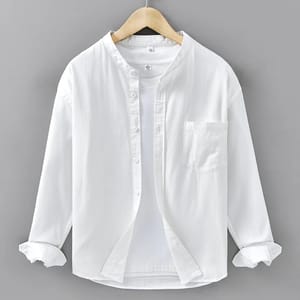 Men’s Breathable Cotton Stand Collar Shirt for Office Wear