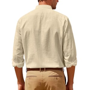Men’s Breathable Linen Mandarin Collar Shirt for Smart Casual Hankanon - Men's Long Sleeves Shirts 2