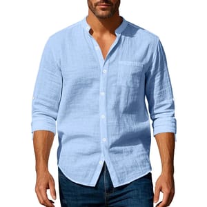 Men’s Breathable Linen Mandarin Collar Shirt for Smart Casual Hankanon - Men's Long Sleeves Shirts