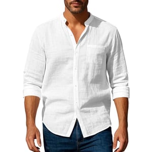 Men’s Breathable Linen Mandarin Collar Shirt for Smart Casual