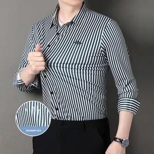 Men's Long-Sleeve Striped Shirt Slim-Fit Formal Business Style Men's Long-Sleeve Striped Shirt Slim-Fit Formal Business Style