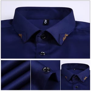Men’s Summer Business Short Sleeve Shirt with Embroidery Detail
