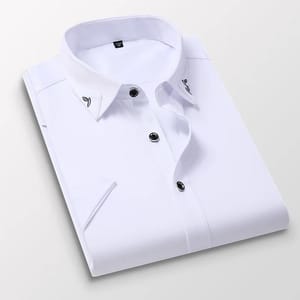 Men’s Summer Business Short Sleeve Shirt with Embroidery Detail