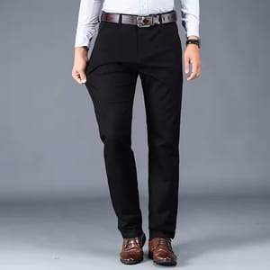 Men’s Classic Straight Fit Cotton Pants with Elastic Waist