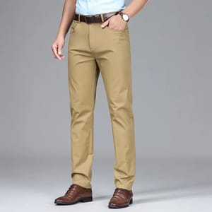 Men’s Lightweight Cotton Blend High Waist Straight Casual Pants
