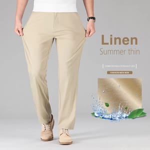 Men’s Lightweight Linen Cotton Pants Casual Straight Office Wear