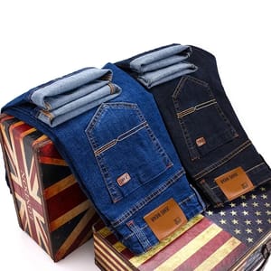 Classic Men’s Business Casual Jeans with Stretch Slim Fit