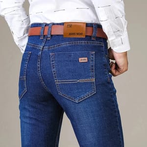 Classic Men’s Business Casual Jeans with Stretch Slim Fit