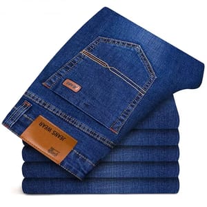 Classic Men’s Business Casual Jeans with Stretch Slim Fit