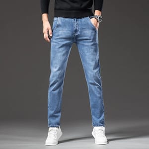 Men’s Retro Regular Fit Stretch Jeans with Anti-Theft Pocket