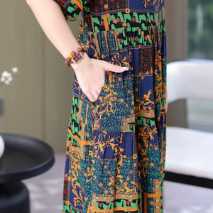 Elegant Summer Casual Dress with Print and Loose Fit Design Fanmuer - Women's Plus Size Dresses 1