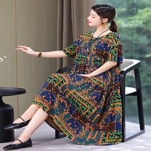 Elegant Summer Casual Dress with Print and Loose Fit Design Fanmuer - Women's Plus Size Dresses 3