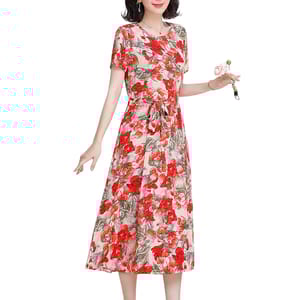 Bohemian Summer Dress with O-Neck and Printed Design