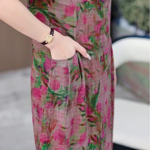 Vintage Summer Print Dress with O-Neck and Short Sleeves Vintage Summer Print Dress with O-Neck and Short Sleeves
