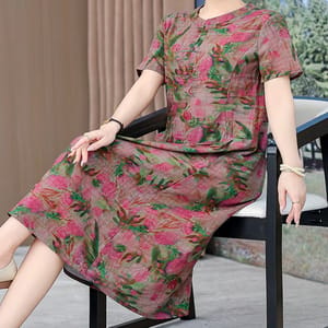 Vintage Summer Print Dress with O-Neck and Short Sleeves Vintage Summer Print Dress with O-Neck and Short Sleeves