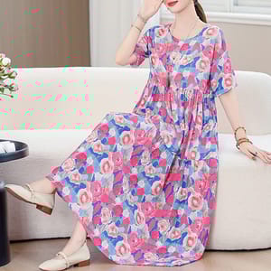 Bohemian Plus Size Summer Dress with Vintage Print and Pockets