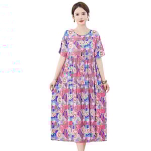 Bohemian Plus Size Summer Dress with Vintage Print and Pockets