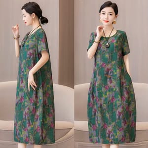 Elegant Summer Bohemian Dress with Floral Print and Pockets Fanmuer - Women's Plus Size Dresses 3