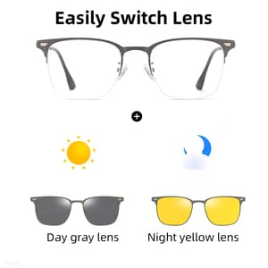 Semi Rimless Polarized Clip On Sunglasses with Blue Light Protection Vivibee - Men's Square Sunglasses 3