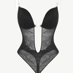 Grape 'Mesh' Backless Bodysuits U-Plunge Thong Shaper Grape - Women's Babydolls & Bodysuits 2