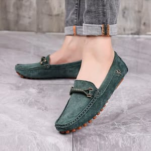 Men’s Breathable Split Leather Loafers with Lace-Up Design