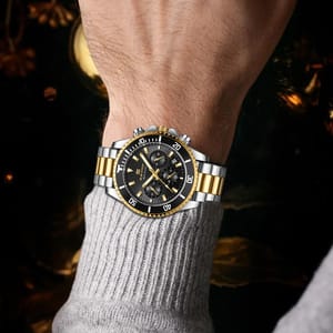 Men’s Stainless Steel Sports Watch with Chronograph and Calendar