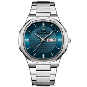 Men’s Luxury Quartz Watch with Oval Rhinestone Dial & Calendar