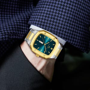 Modern Square Quartz Watch with Calendar and Steel Strap