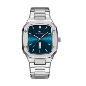 Modern Square Quartz Watch with Calendar and Steel Strap