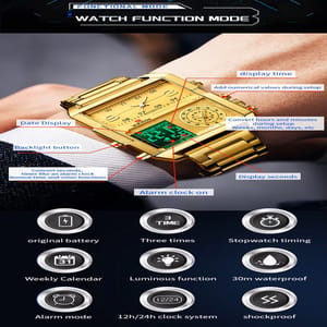 Square Dual Display Watch with LED and Mesh Strap Square Dual Display Watch with LED and Mesh Strap