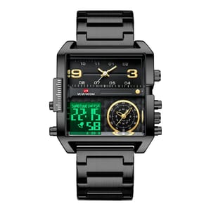 Square Dual Display Watch with LED and Mesh Strap