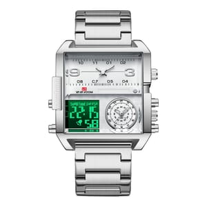 Square Dual Display Watch with LED and Mesh Strap