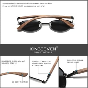 Classic Round Wooden Polarized Sunglasses with UV400 Mirror Lens Kingseven - Women's Round Sunglasses 3