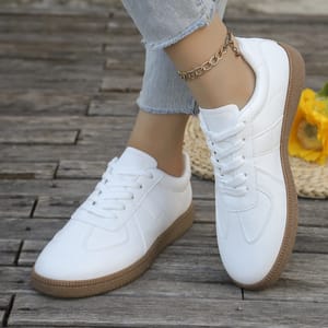 Women's Casual White Lace-Up Sneakers for Breathable Everyday Comfort Bzqbzx - Women's Low Top Sneakers 1