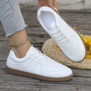 Women's Casual White Lace-Up Sneakers for Breathable Everyday Comfort Bzqbzx - Women's Low Top Sneakers 2