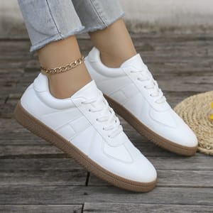 Women's Casual White Lace-Up Sneakers for Breathable Everyday Comfort Bzqbzx - Women's Low Top Sneakers 3