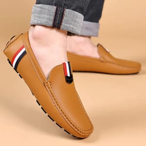 Men’s Breathable Leather Loafers Lightweight Anti-Slip Casual Driving Shoes