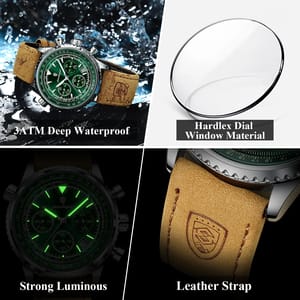 Elegant Chronograph Leather Watch for Men with Luminous Display Poedagar - Men's Dress Watches 2