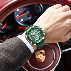 POEDAGAR Modern Dual Display Men’s Watch with LED Light and Multi-Function Design