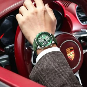 POEDAGAR Modern Dual Display Men’s Watch with LED Light and Multi-Function Design